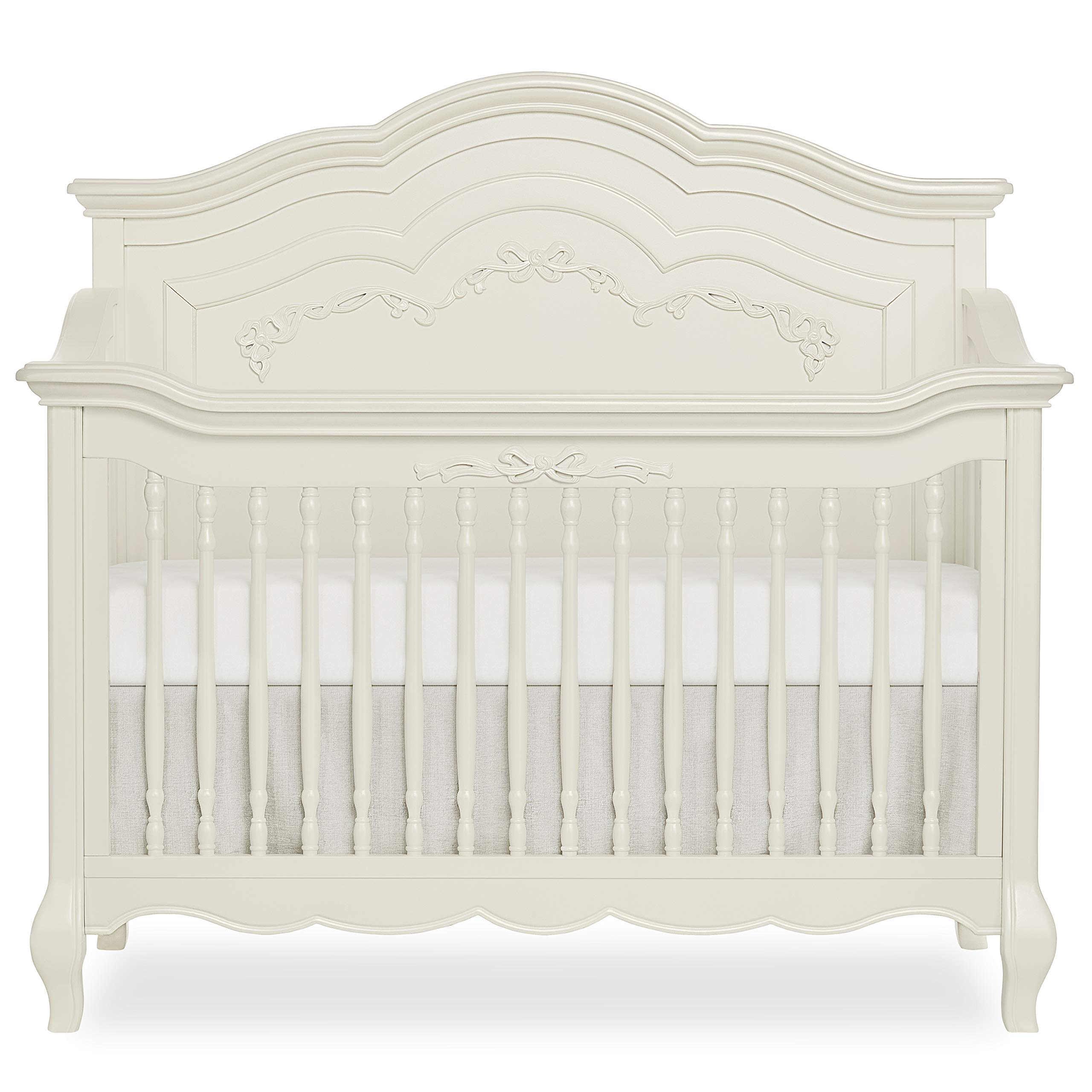 Evolur Aurora Deluxe Edition 5 in 1 Curved Convertible Crib I Fairytale Nursery I Curved Headboard & Footboard, French White
