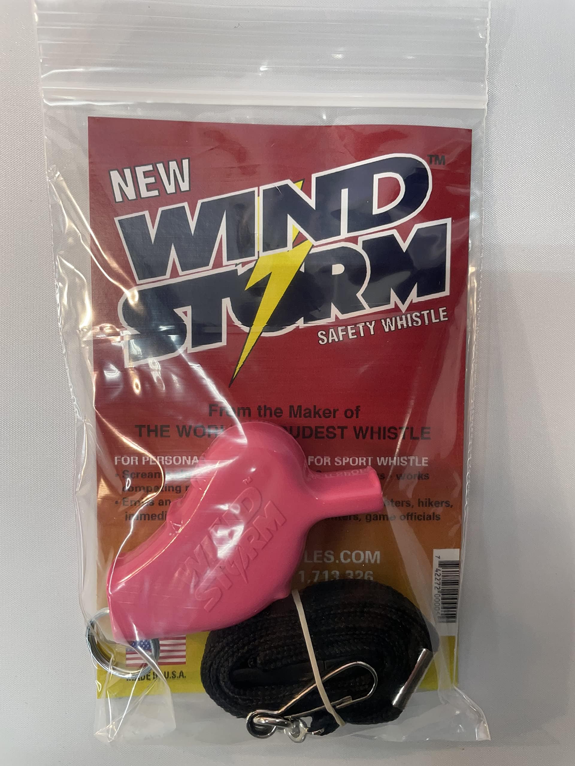 Windstorm Whistle Pink Packaged with Lanyard