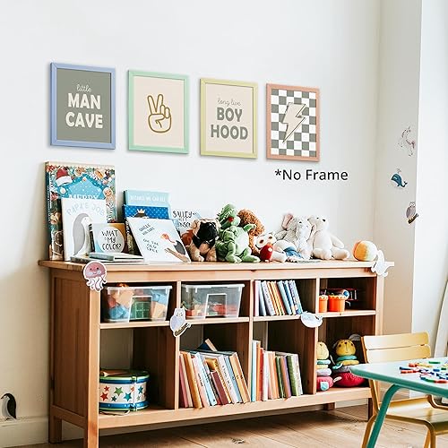 Miniatura 3 de Cartel retro de la cueva de Little Man Preppy a cuadros con signo de paz y relámpago, larga vida para niños, adolescentes, decoración de dormitorio,