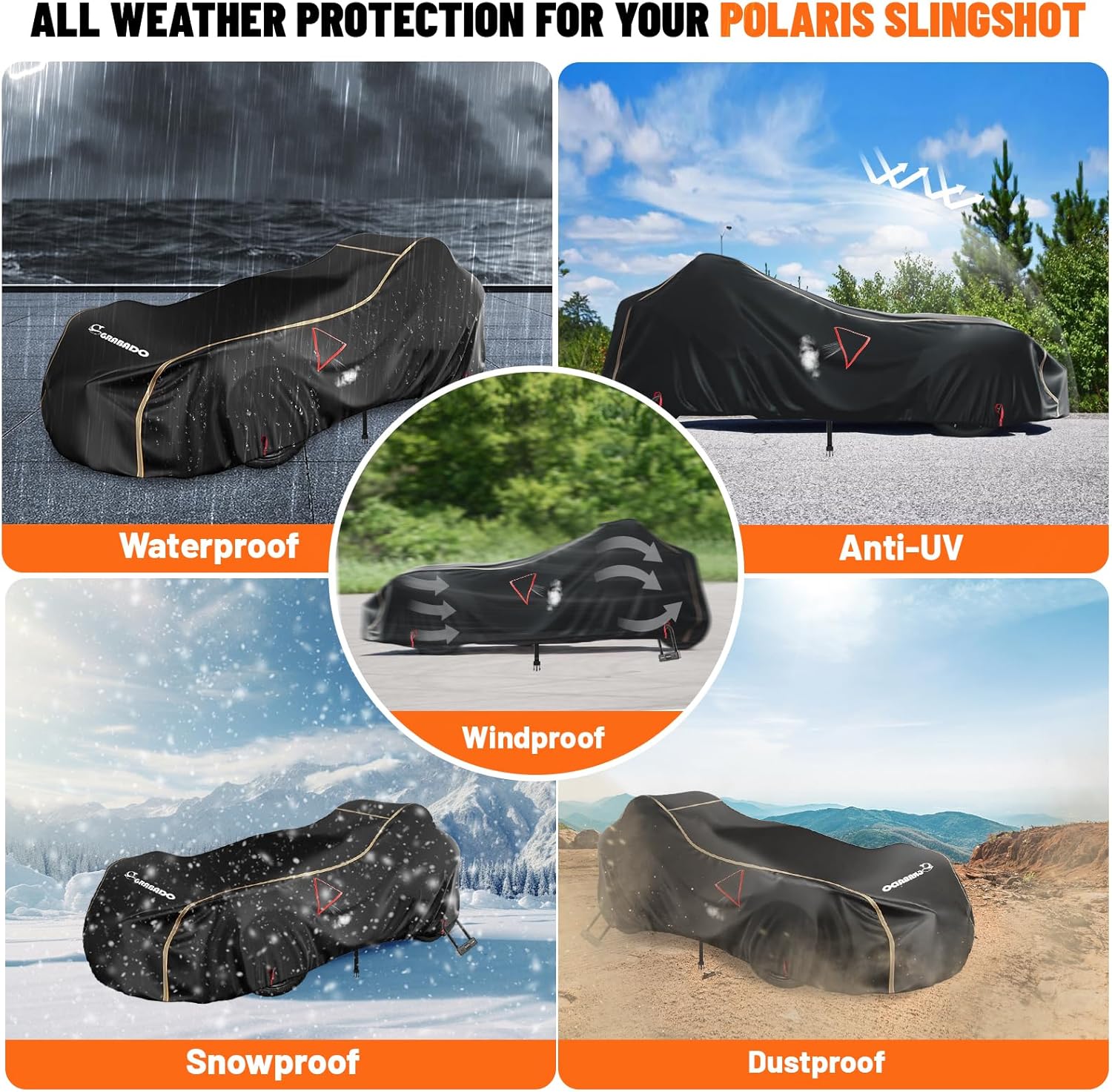 Full Cover for Polaris Slingshot,Heavy Duty 420D Oxford Slingshot Cover,Waterproof Windproof Outdoor Protection Covers for Slingshot S SL SLR R Signature LE,with 2 Air Vents (Large-150 Lx78 Wx52 H)