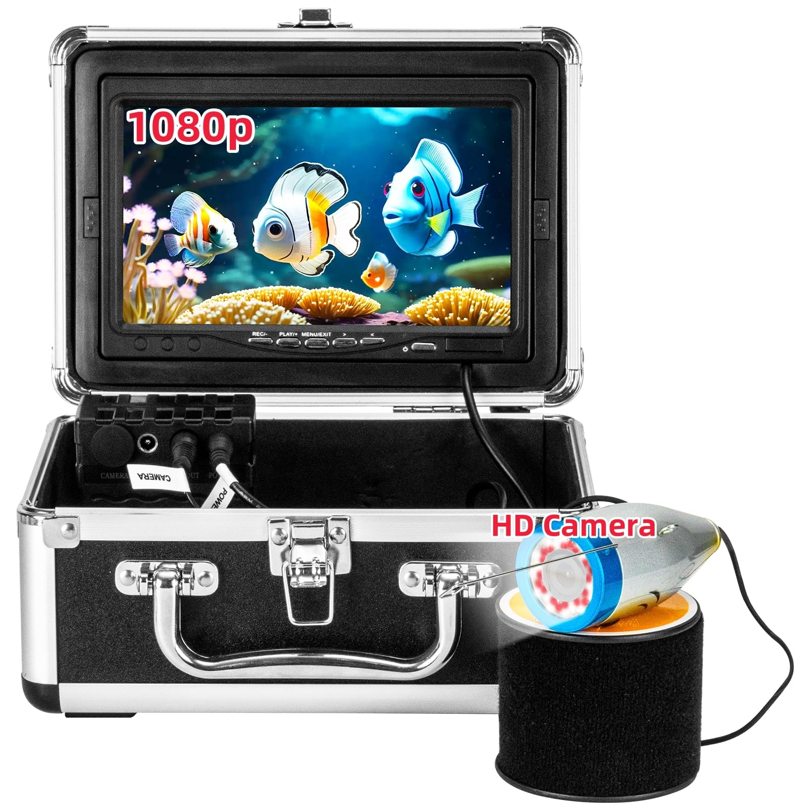 WOSHIJIE Underwater Fishing Camera, 7" HD LCD Fish Finder with 36pcs Infrared White Dual Lights 1200TVL Waterproof Fishing Camera IP68 for Boat, Lake,
