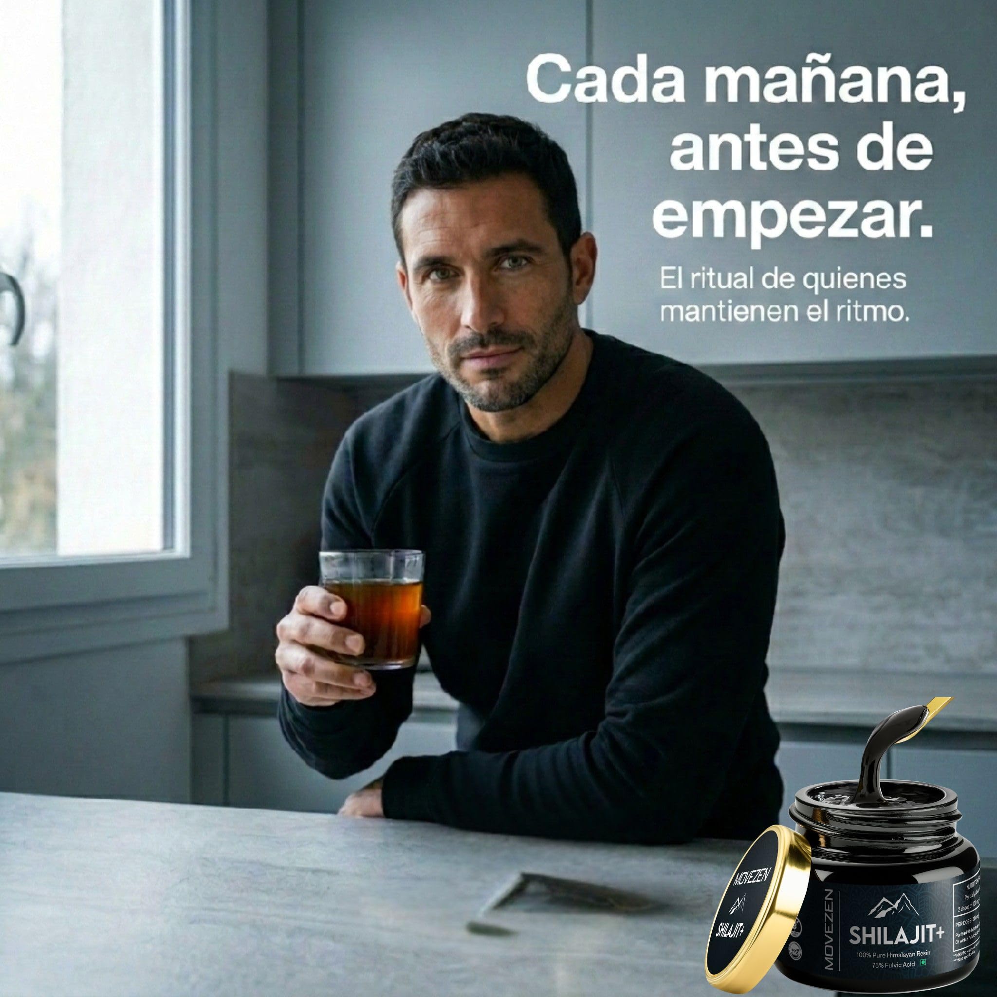 Shilajit+ MOVEZEN 30 g, resina de Shilajit puro (mumijo), ≥75% ácido fúlvico probado por Eurofins, Himalaya 5000 m, rico en 85 minerales, sin aditivos, 50 días, Halal, cuchara incluida