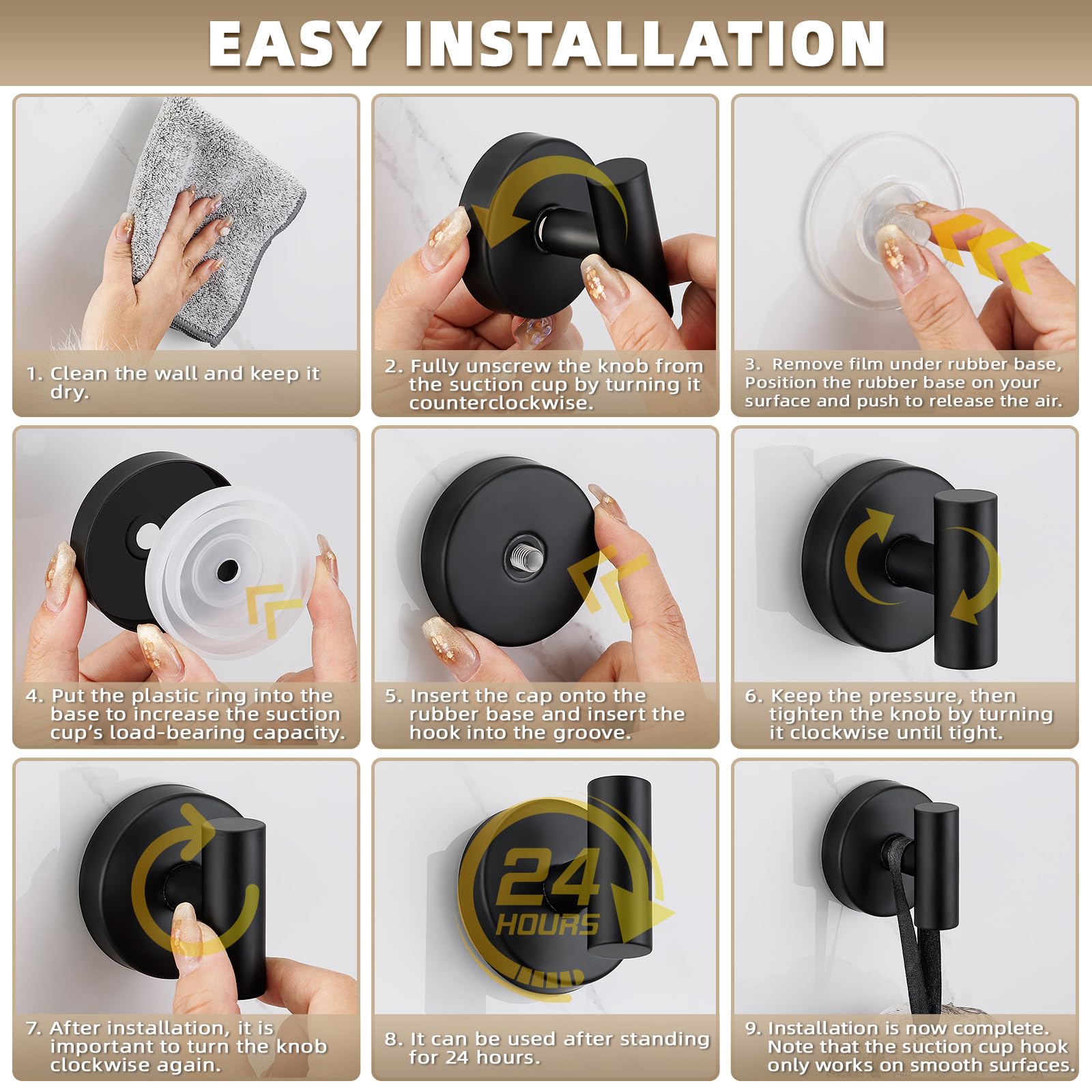 HYKE Suction Cup Hooks For Shower,8Pcs Shower Hooks For Inside Shower,No Drill Towel Hooks For - View #3