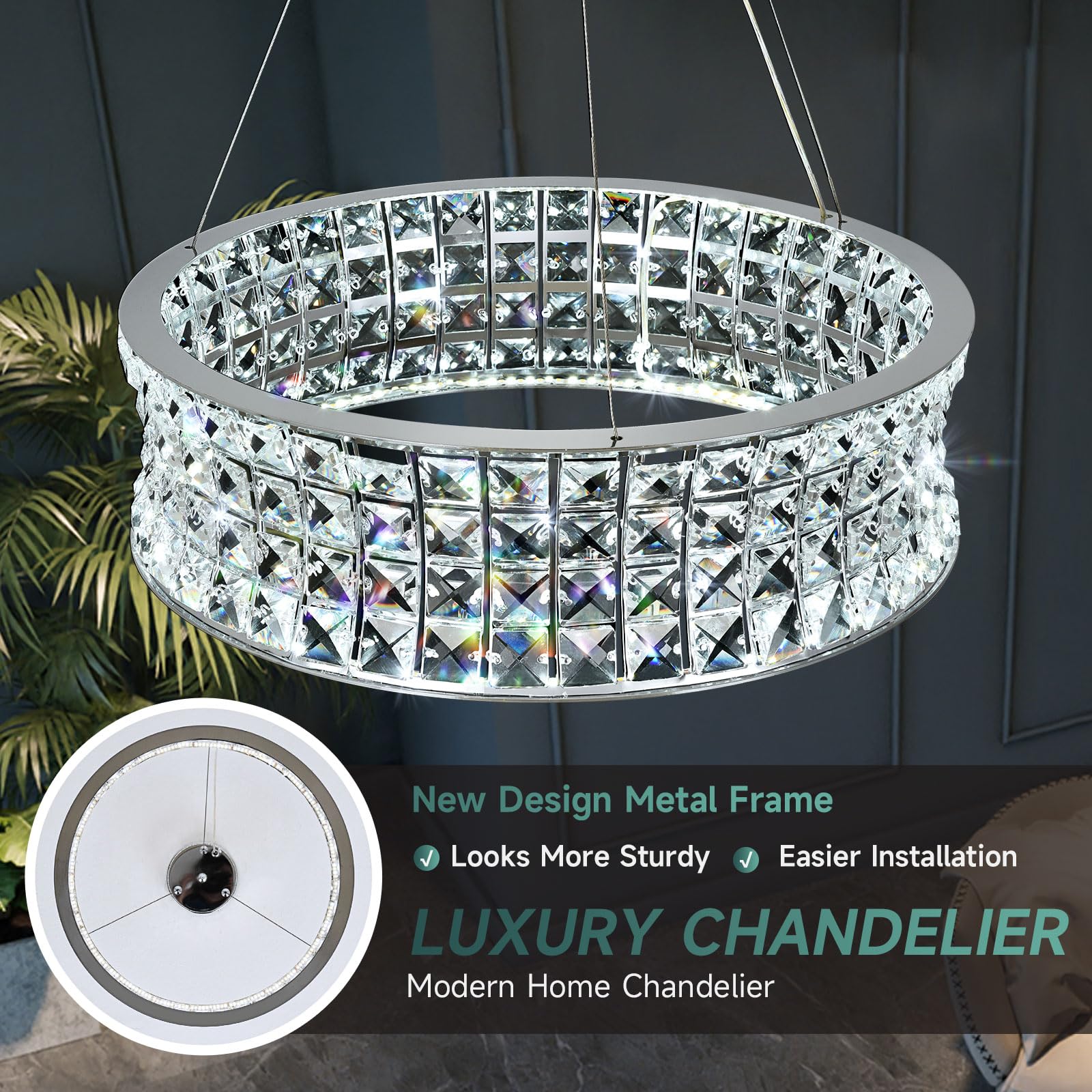 Moderna araña de cristal para el comedor, lámparas colgantes de LED cromo, lámpara colgante redonda de cristal para comedor, pasillo, balcón, isla de cocina, Φ40 cm