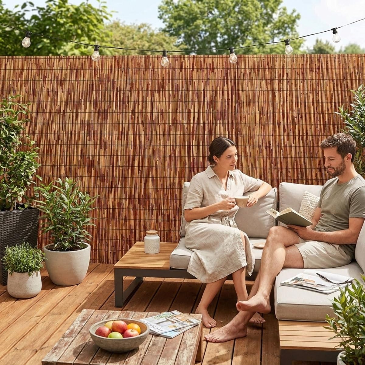 Générique Canisse en Roseau Naturel, Brise-Vue Occultant Clôture Bambou Rouleau, Écran de Confidentialité pour Balcon Terrasse Jardin, Séparation Extérieure Aménagement Paysager(122x500cm(4x16.4ft))