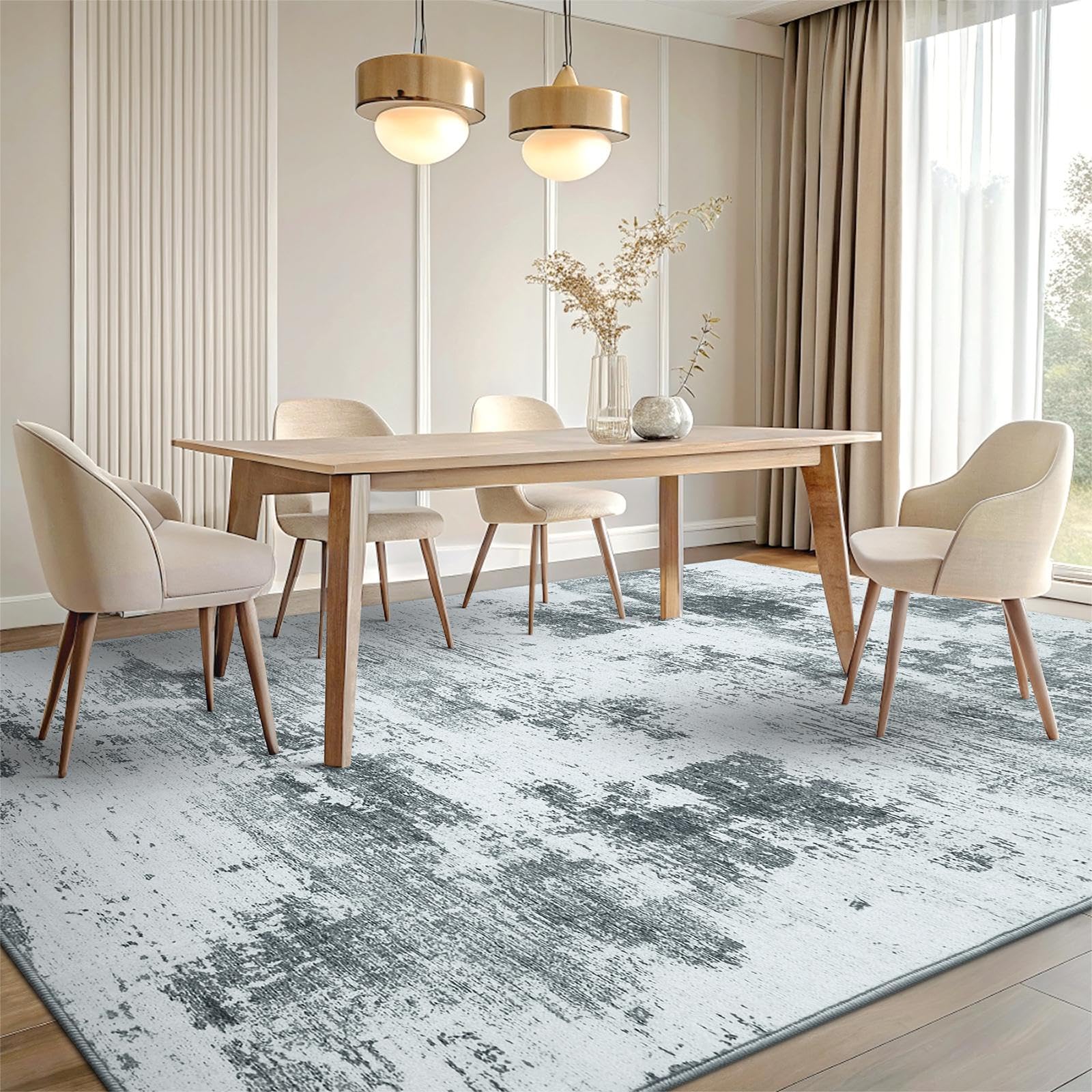 smiry Moderner Abstrakter Teppich Wohnzimmer 140x200cm, Waschbar Anti-Rutsch Kunstwolle Kurzflor Teppich für Schlafzimmer, Esszimmer, Büro, Grau
