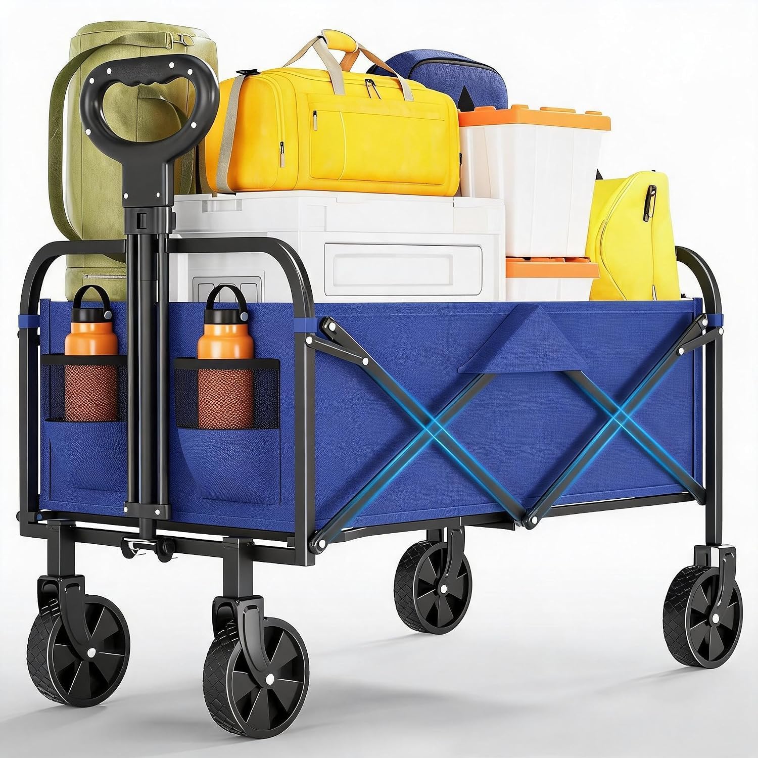Chariot De Plage Tout Terrain Chariot Pliable Camping 220L Poche Latérale