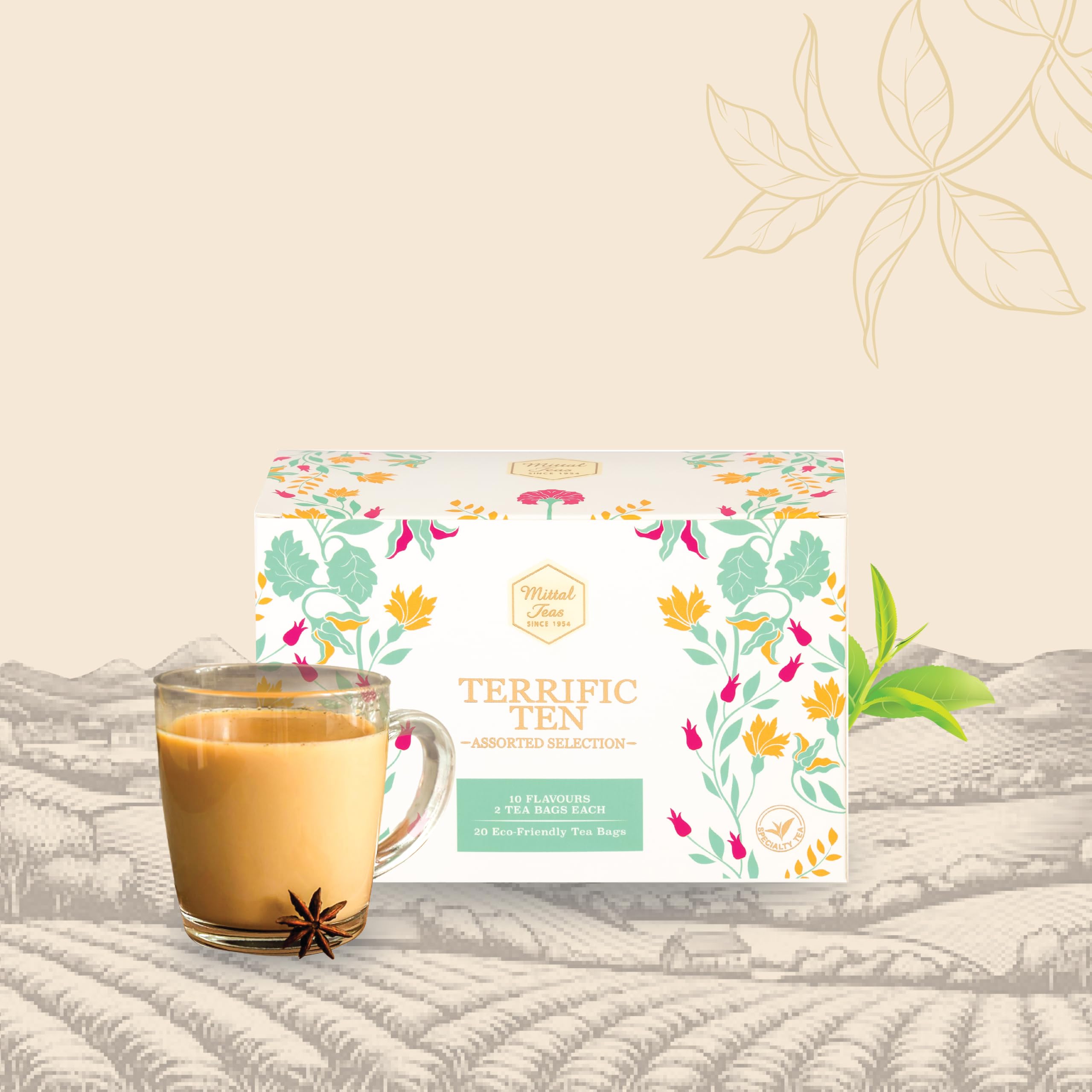Mittal Teas Terrific Ten Sampler Pack | 10 Gourmet Flavours, 20 Eco-Friendly Hand-Crafted Tea Bags | Immunity & Metabolism Boosting, Organic Herbal Teas