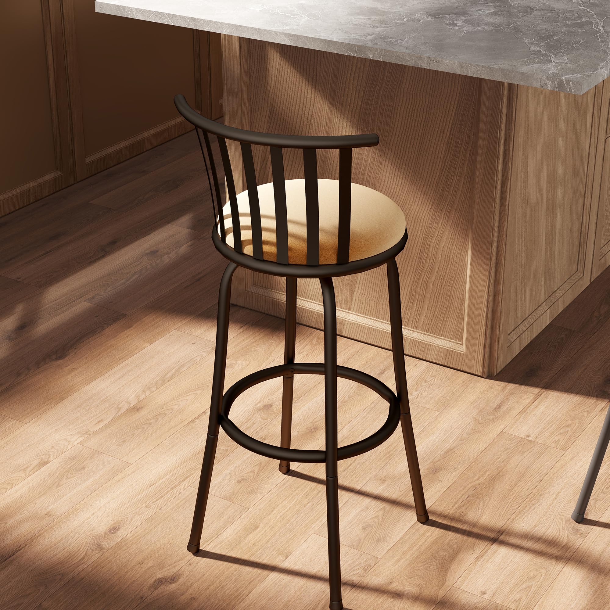 Homy Casa Modern Barstool with Curved Metal Backrest, Brown Suede Cushion, and Adjustable Height for Home Bar, Kitchen Island, and Game Room