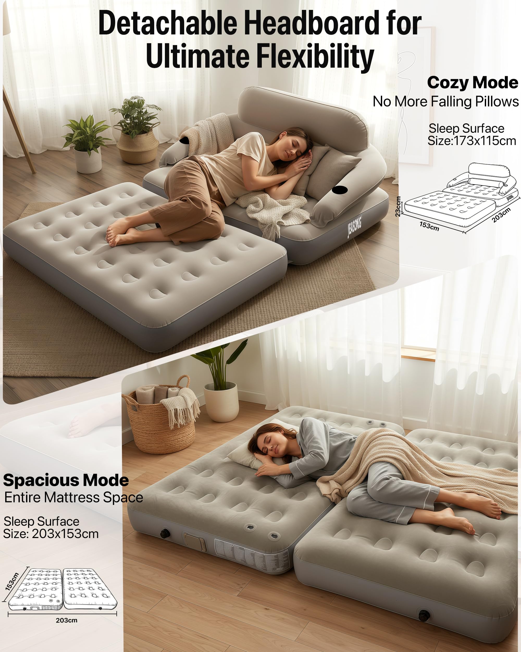 JEASONG Divano letto gonfiabile con pompa integrata, materasso gonfiabile king size, materasso gonfiabile 2 in 1 e divano gonfiabile, materasso autogonfiante per gli ospiti in casa, campeggio, 203 x