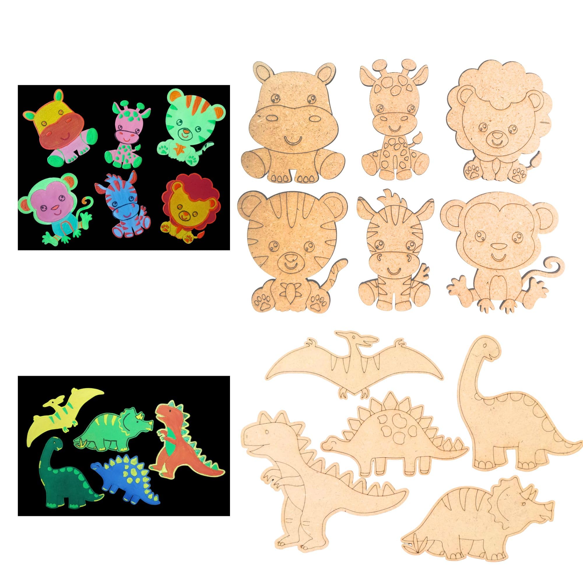 Make-Believe - Fridge Magnet DIY kit w/Glow in Dark Neon Paint, Creativity Kit, Painting kit for Kids - Safari Animals & Dinosaur