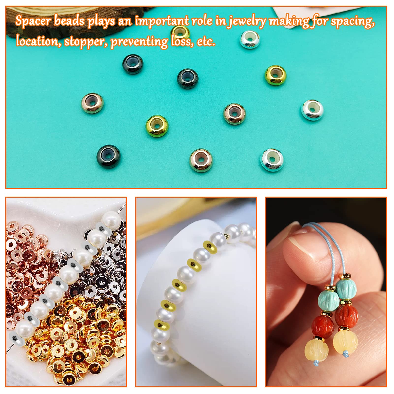 80 Stück 8 mm Stopperperlen mit Gummi innen, flache, runde Rondelle-Abstandsperlen, verstellbare Schieberverschlüsse, runde Perlen, Schmuckherstellung (2 mm Loch, 4 Farben)