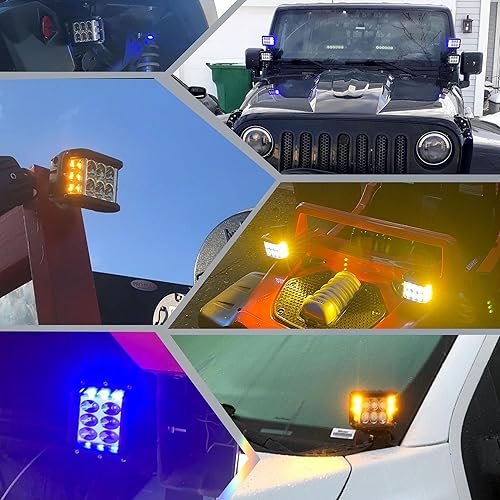 Miniatura 9 de 2 luces LED blancas DRL de 4 pulgadas, disparador lateral con luz estroboscópica parpadeante amarilla y azul, cubos LED intermitentes de doble