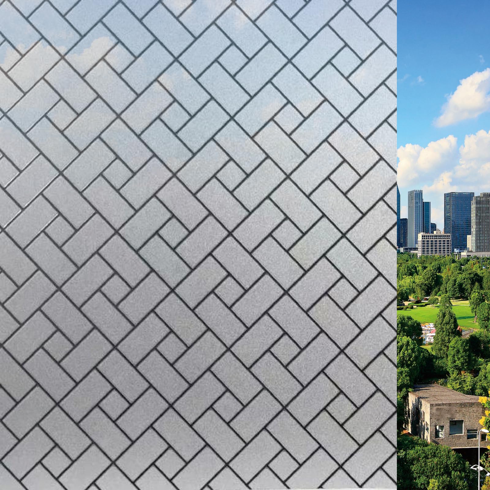 Window Privacy Film 80 x 460 cm Blocks UV Static Cling No Glue Removable Heat Cotrol, Privacy Protection, Static Cling Decorative Glass Film for Bathroom, Oblique Grid