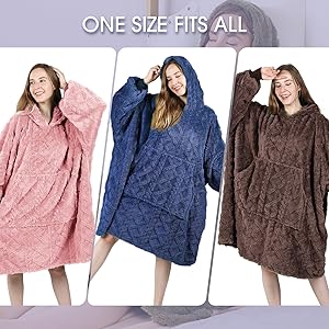 MIZZEO Microfiber Wearable Blanket, Oversized Light Wearable Blanket Hoodie for Adults, Cozy Soft Warm Plush Hooded Blanket Gifts for Women, One Size Fits All (Navy)