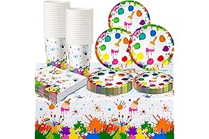 Art Paint Party Decorations Supply Kit: 195-Piece Splatter Party Tableware Set for 48 Guests
