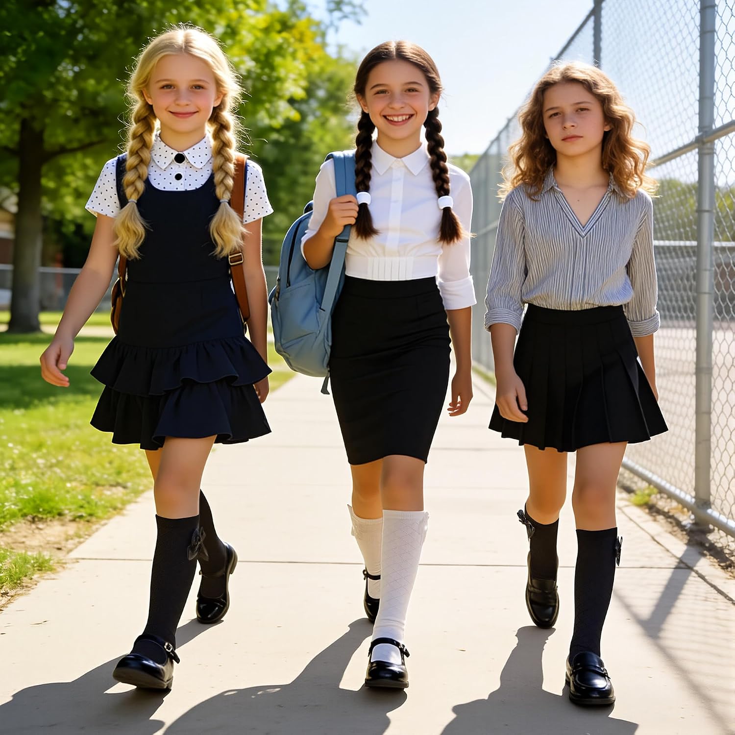 3 Pack Girls Knee High Socks with Bows Cotton School Uniform Long Socks Kids Over the Calf Sock, 4-12 Years