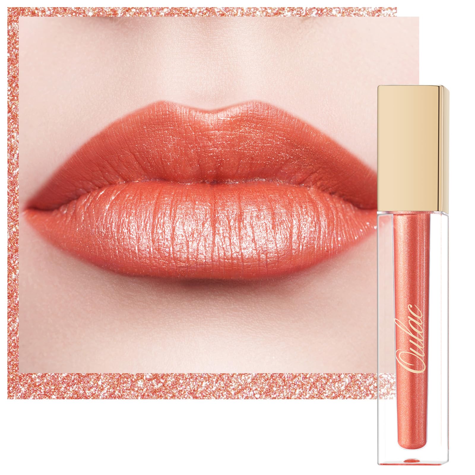 Oulac Lippenstift Metallic Glitzer 2-in-1 Lipstick＆Lidschatten Lippenstift 8 Stunden Halt Leichter Lippenstain Hochpigmentiert Wischfest Wasserfester Vegan Damen Mädchen Make-up MD03