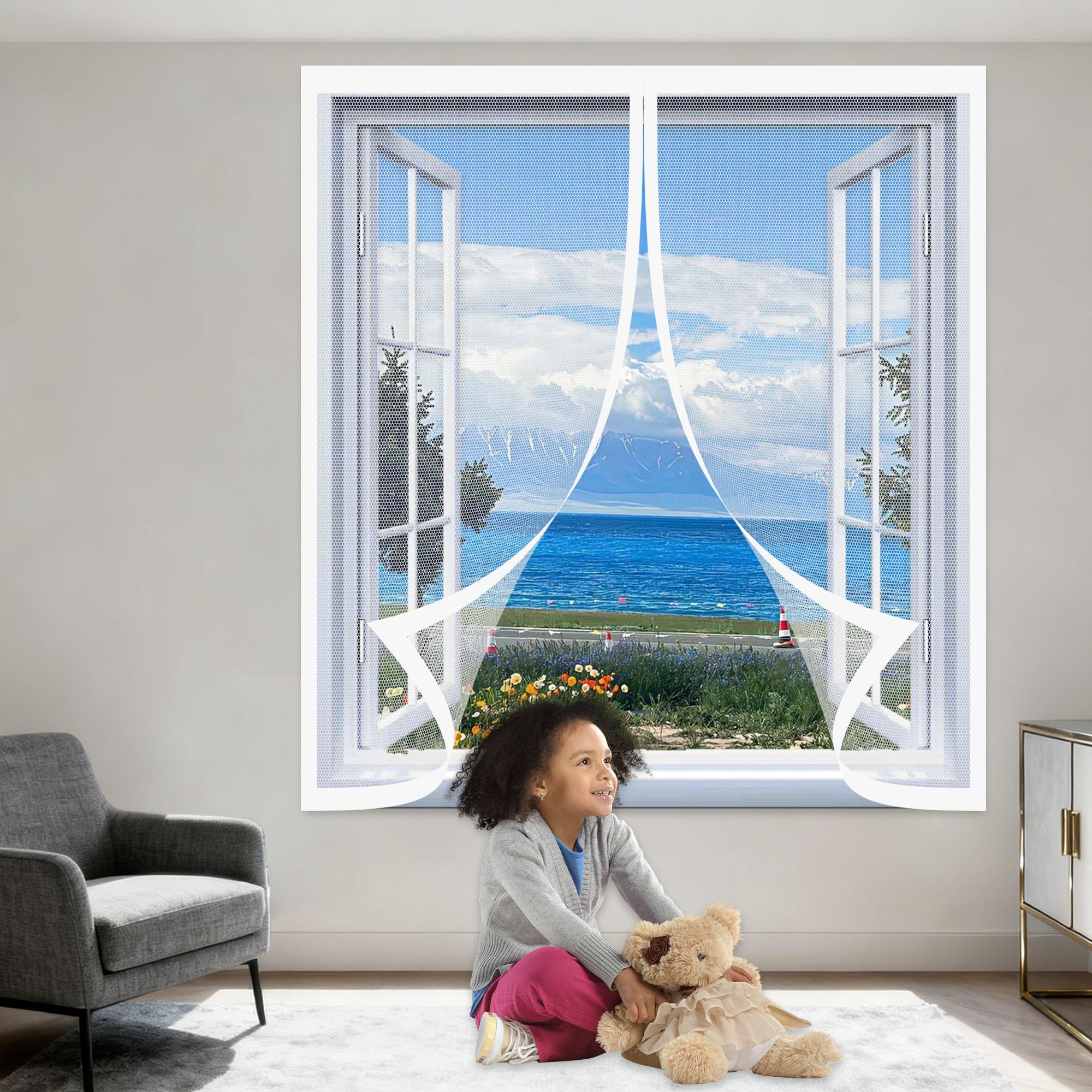 Xiaomei White Fly Screens Windows 55 X 145 Cm With Selfadhesive Reinforced Thickened Window Screen Custom Size For Windows Doors And Patio Screens,