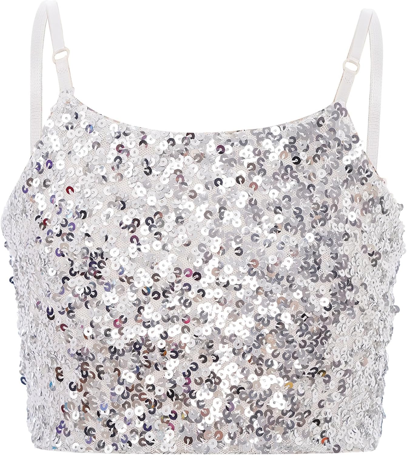 Kids Girls Sequin Dance Crop Top Spaghetti Strap Cami Tank Tops Sparkle Sleeveless Halter/Camisole Shirt