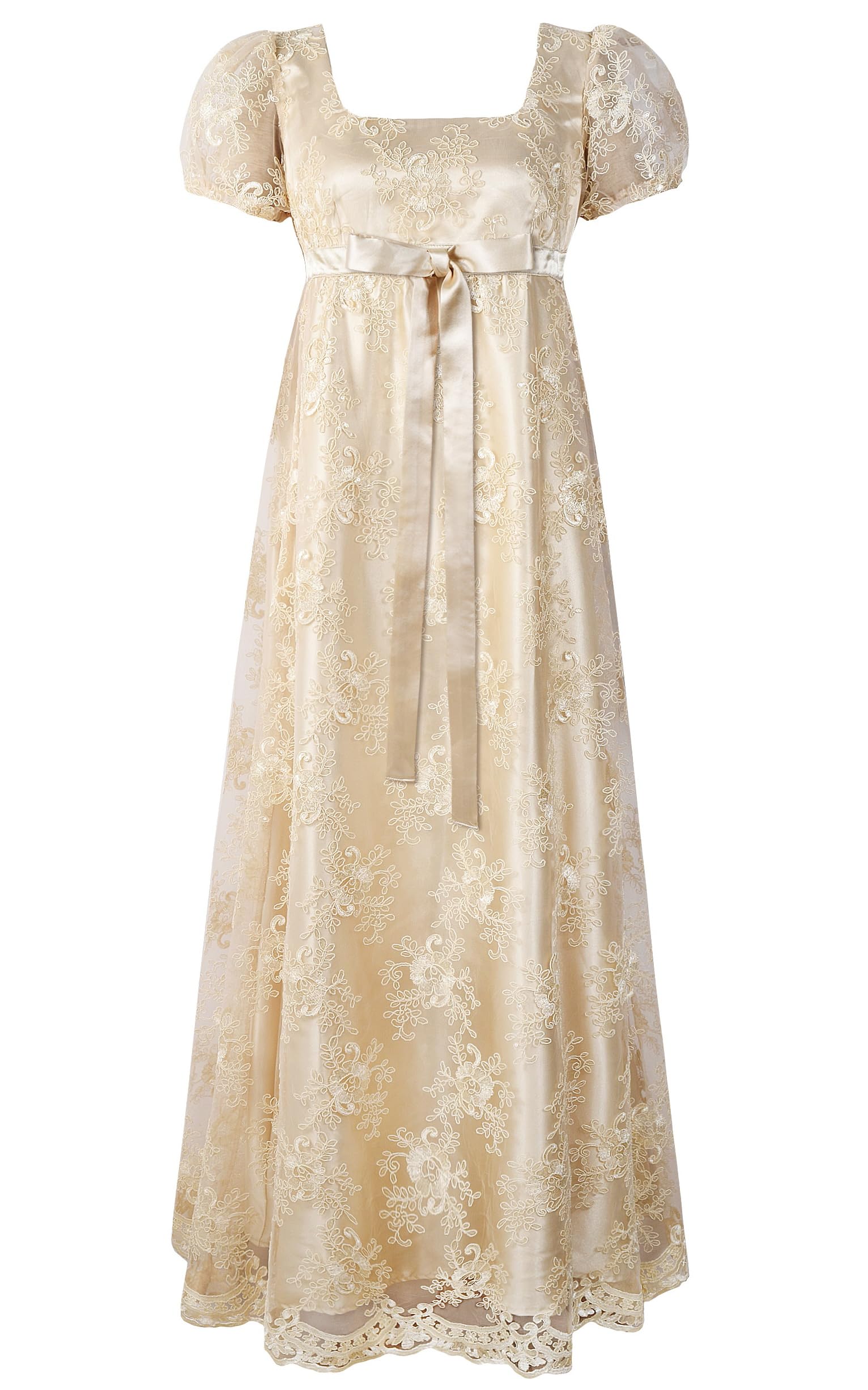 Regency Dress Empire Gown Embroidered Mesh, Champagne2, 10