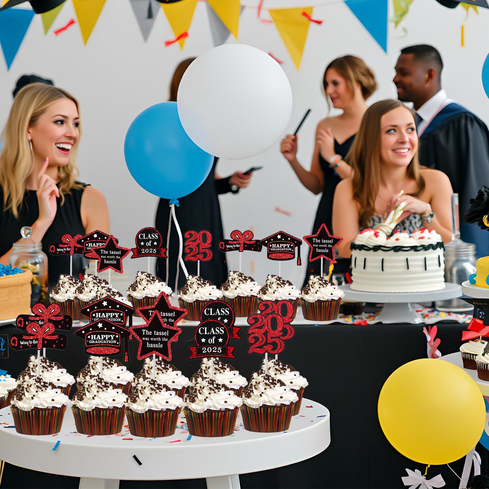 Produktbild von Cupcake-Ständer Mit 3 Ebenen, Rund, Aus Karton, Cupcake-Halter, Perfekt Für Party-Dekoration, Für Klassenzimmer, Congrats Grad, Partyzubehör, 2 Stück