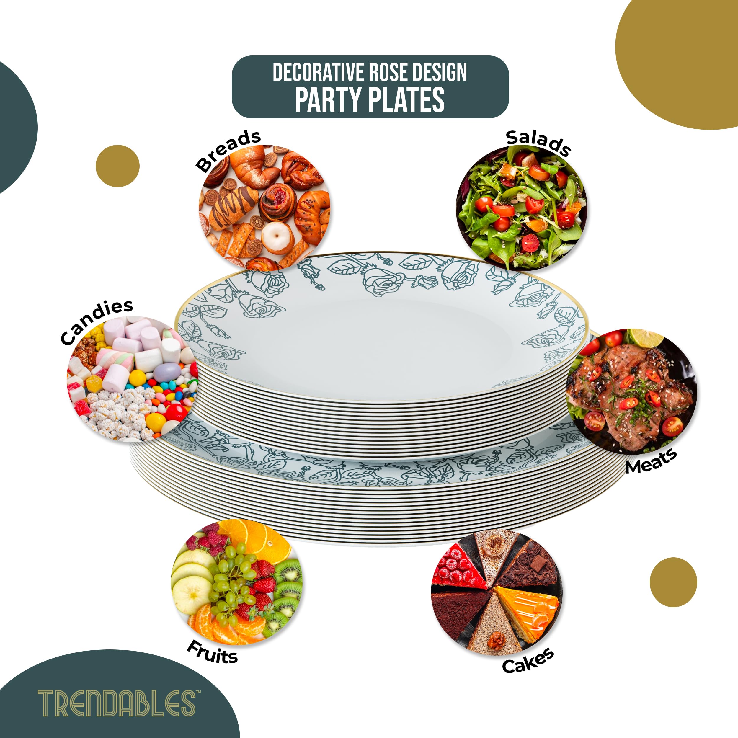 Trendables Lot De 32 Assiettes En Carton à Motif Floral Très Résistantes Pour 16 Invités – 16 Assiettes Jetables De 20,3 Cm Et 25,4 Cm Pour Fête – Service De Table Fantaisie