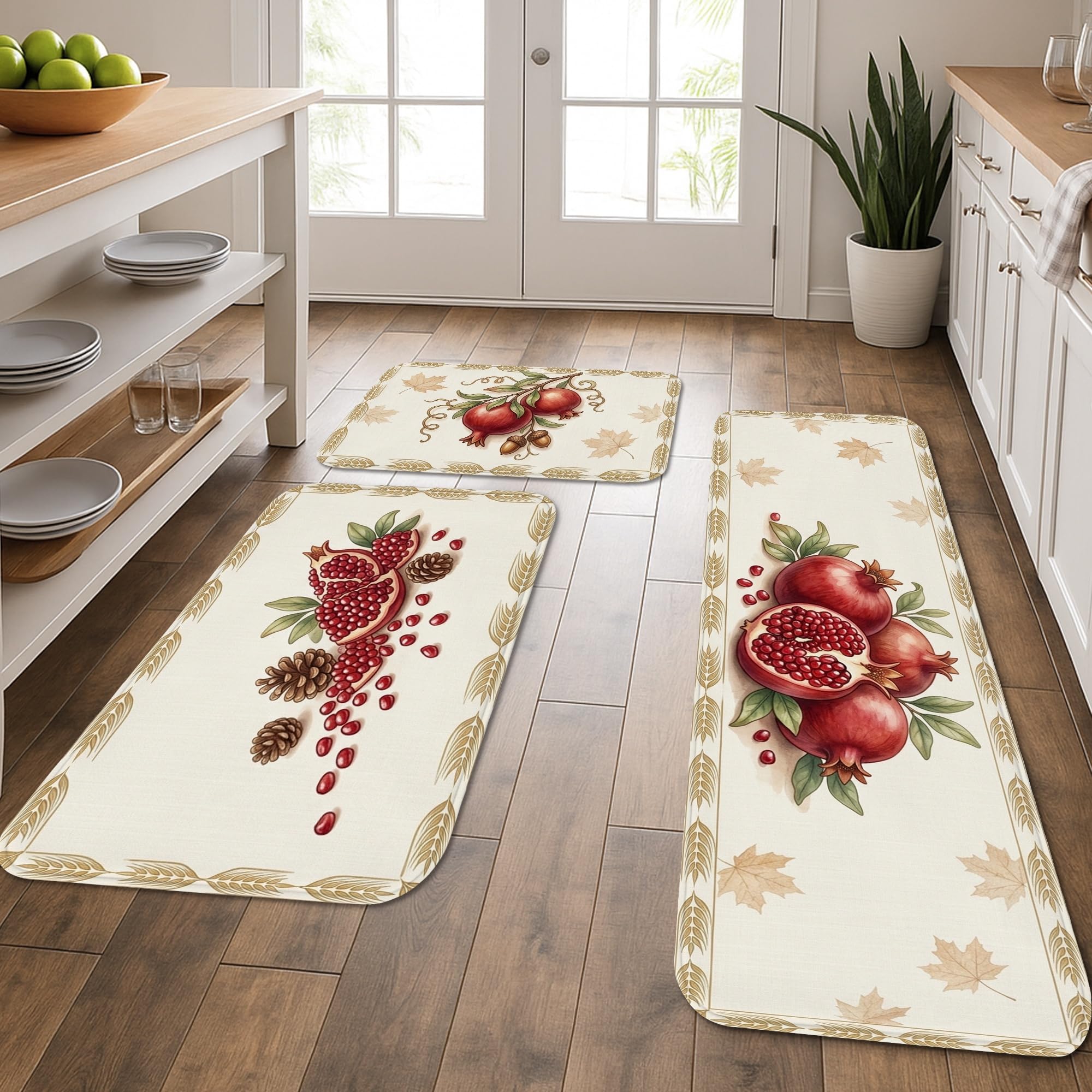 Lot de 3 tapis de cuisine absorbants et lavables rouge automne pour lavabo