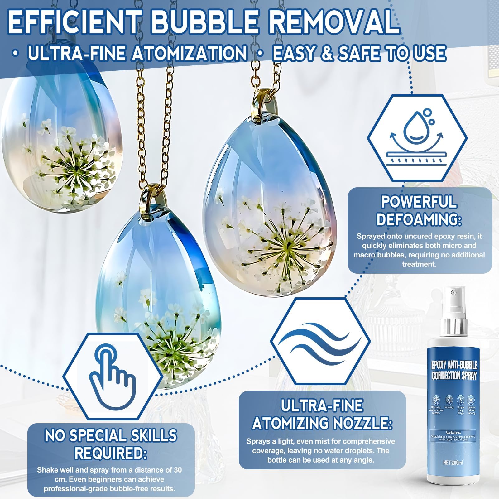 Lustrage Resine Epoxy Spray, Spray Anti-Bulles Resine Epoxy, Anti Bubble Spray, debulleur Résine Époxy, Élimine Efficacement les Bulles de la Surface de la Résine Époxy, 200ml