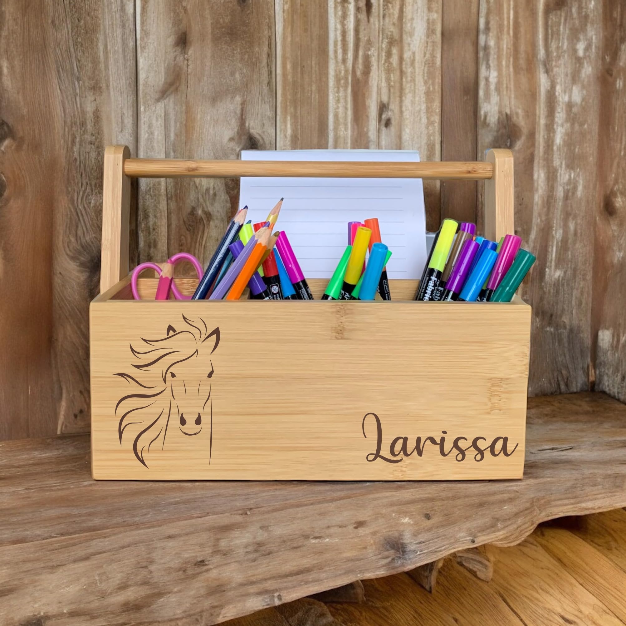 Schreibtischorganizer, Stiftehalter Bambus, personalisierte Stiftebox, Geschenk zur Einschulung