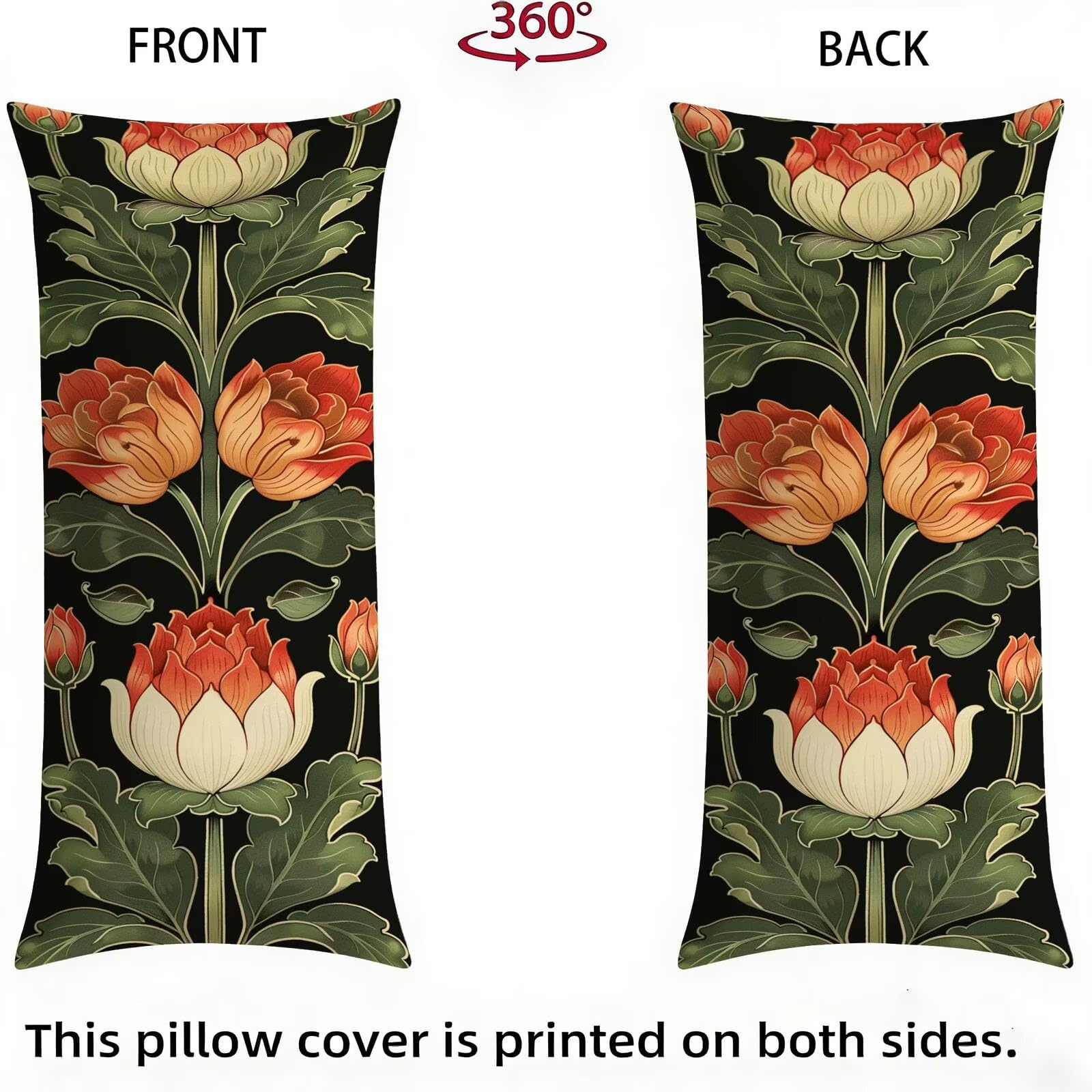 Funda de Almohada 60 x 180 cm Verde Protector Almohada 180 cm con Cremallera Invisible, Lino Durable y Transpirable Pillow Case Largas Rojo Impresión a Doble Cara para Cama, Sofá y Dormitorio dg-624