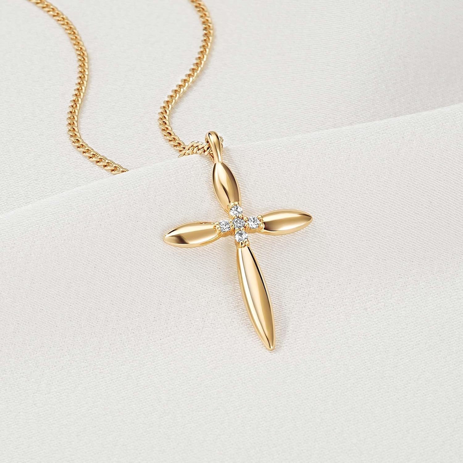 Valloey Rover Cross Necklace for Women,Dainty 14K Real Gold Plated Diamond Cubic Zirconia Cross Crucifix Faith Pendant Necklace Trendy Christian Easter Basket Essentials Stuffers Religious Jewelry Gifts for Women Mom - Image 5