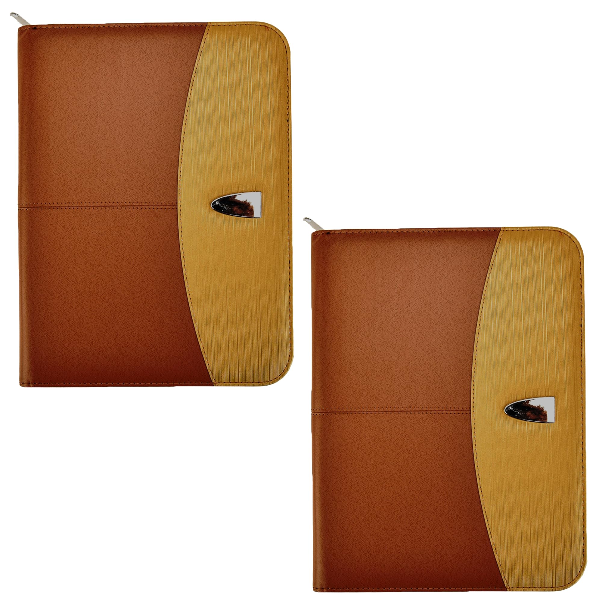 Arpan A4 PU Zipped Conference Folder Professional Portfolio Document File Folder with Calculator, Writing Pad for Office Use (Brown Gold - Pack of 2)
