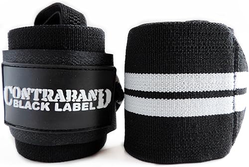Contraband Black Label Muñequeras de levantamiento de pesas 1001 con trabillas para el pulgar (par)  Soporte de muñeca de grado de competencia