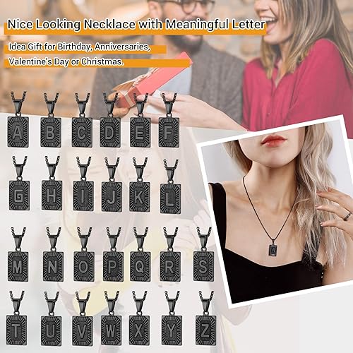Miniatura 6 de PROSTEEL Elegante collar con inicial, collar de letra mayúscula de la A a la Z, tono plataoronegro, texto personalizado disponible, cadena de caja
