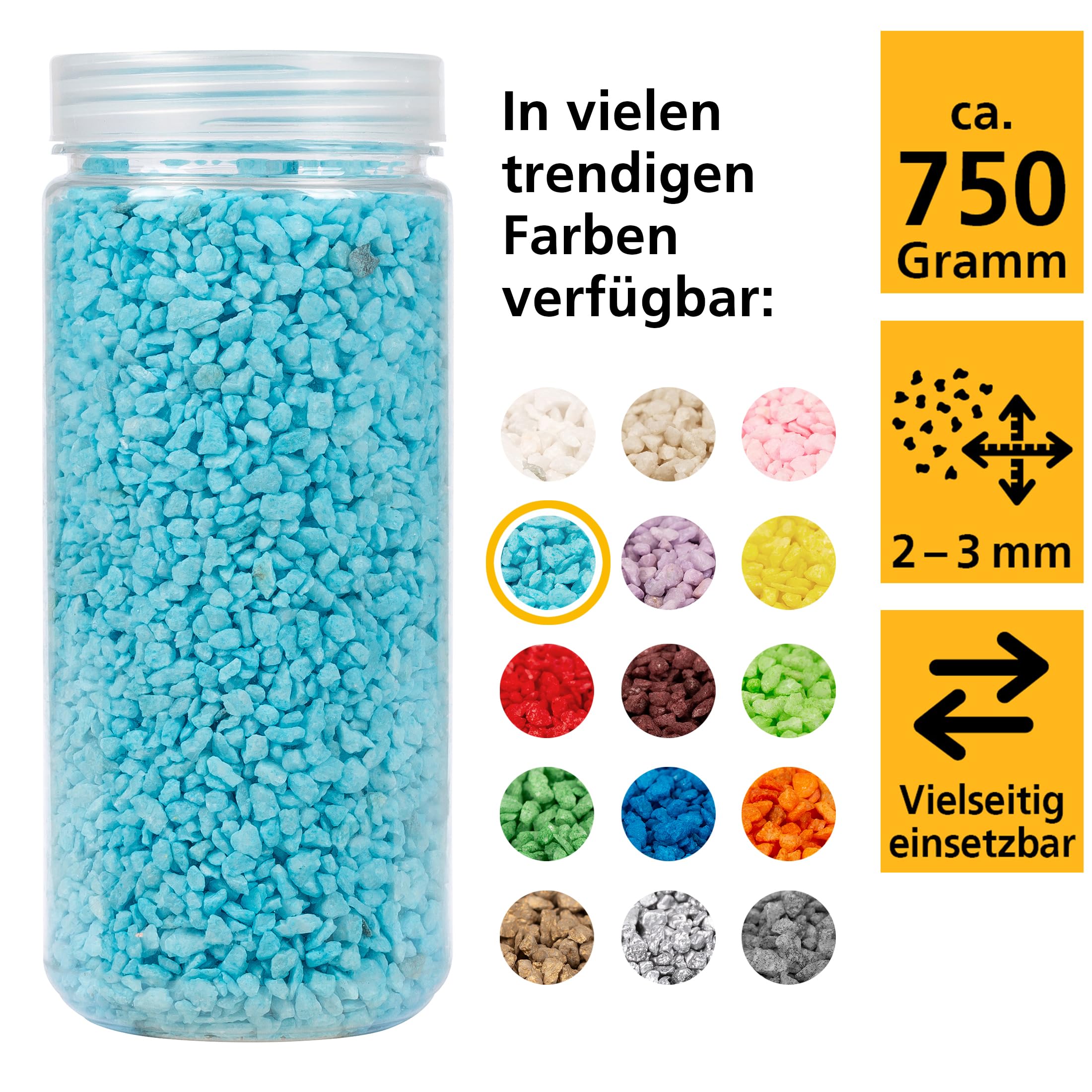 HEKU Granulés Décoratifs Bleu Clair 750 G – Grain Grossier 2-3 Mm, Boîte Refermable, Idéal Pour Bocaux, Photophores Et DIY