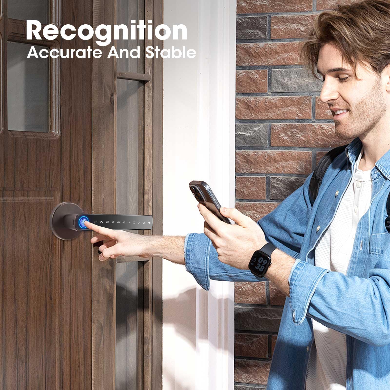 6 En 1 Cerradura Inteligente para Puerta De 3-5.5 cm De Grosor, Cerradura Electrónica Biométrica de Huellas Dactilares Inteligente para El Hogar Tuya App, Apartamento, Oficina (negro)