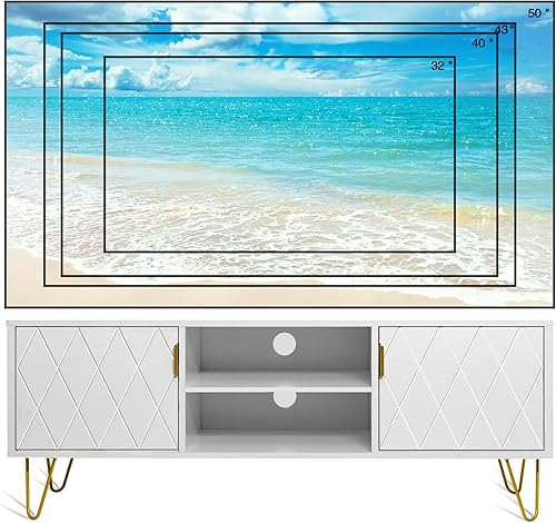Miniatura 2 de ANBUY Morden Soporte de TV para dormitorio, centro de entretenimiento, consola de TV de madera de 43.3 pulgadas, gabinete multimedia con 2 gabinetes