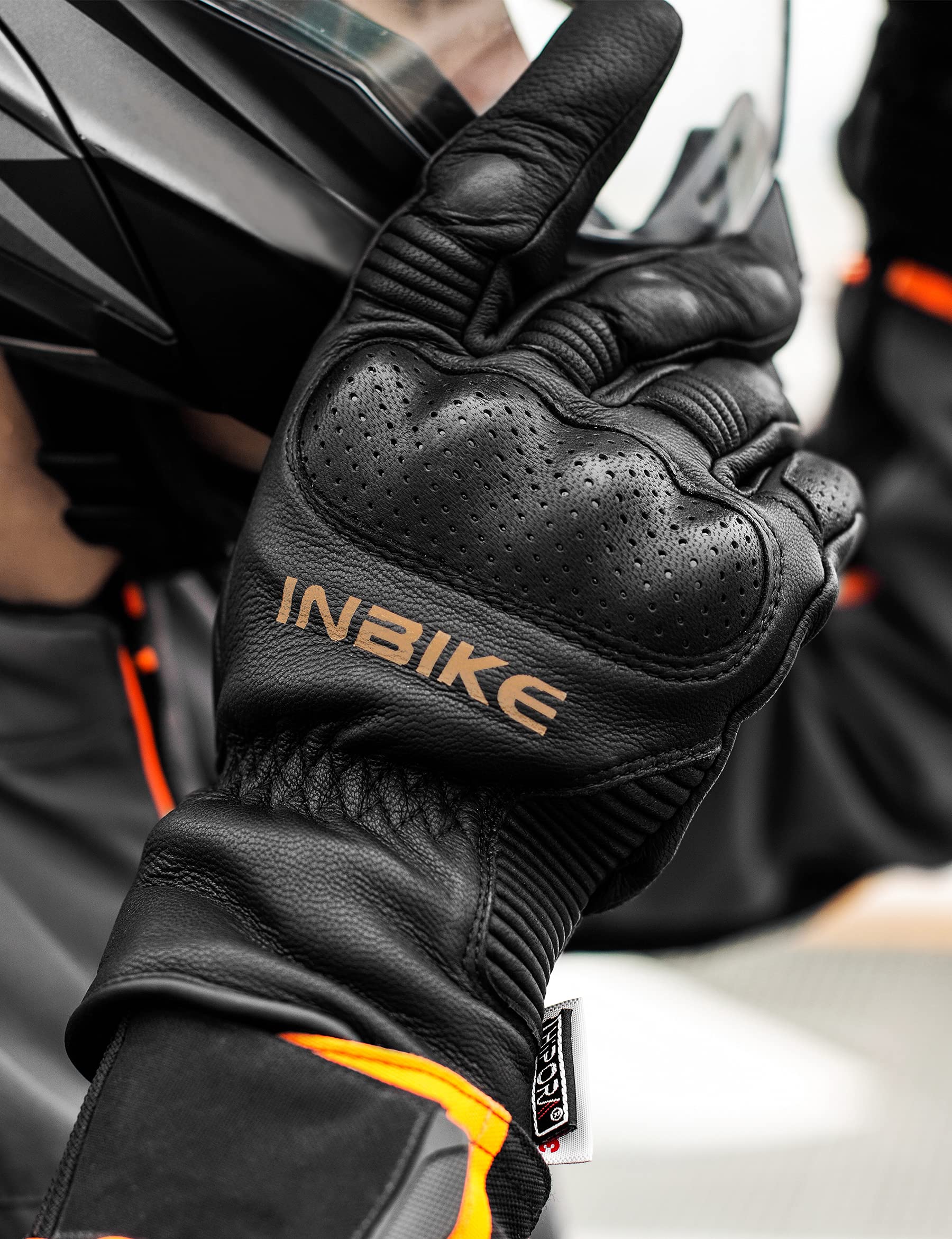 INBIKE Gants Moto Homme Hiver Chauffants 100% Cuir Coqués Protection pour Moto Cross Scooter Chauds Coupe-Vent Respirant Imperméables