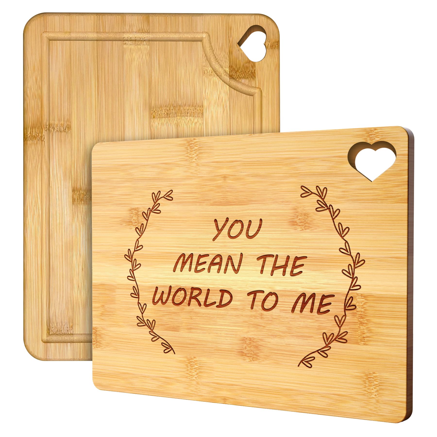Birthday Gifts for Mom Dad Parents Mother Father Wife Her Daughter Heart Cutting Boards Anniversary Present for Couple Double Sided Small Bamboo Wood Mini Lightweight You Mean The World to Me11 x8.6