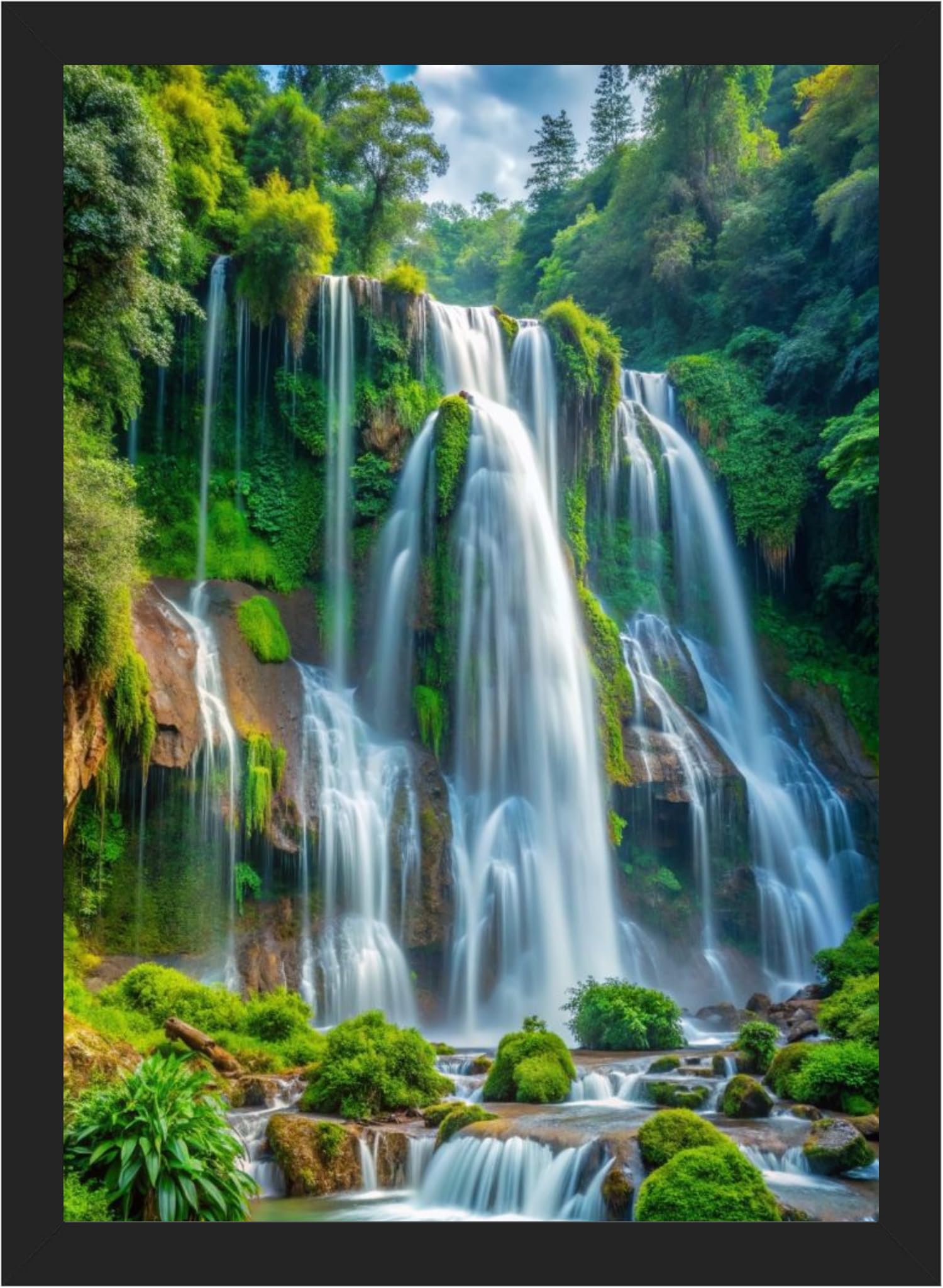 DIVARTH Waterfall Painting for Vastu, Flowing Water Painting Wall Art, Photo Frame for Home Decor (11x13 Inch) | Vastu Wall Painting for Living Room | Positive Energy & Prosperity (Black)-image-17