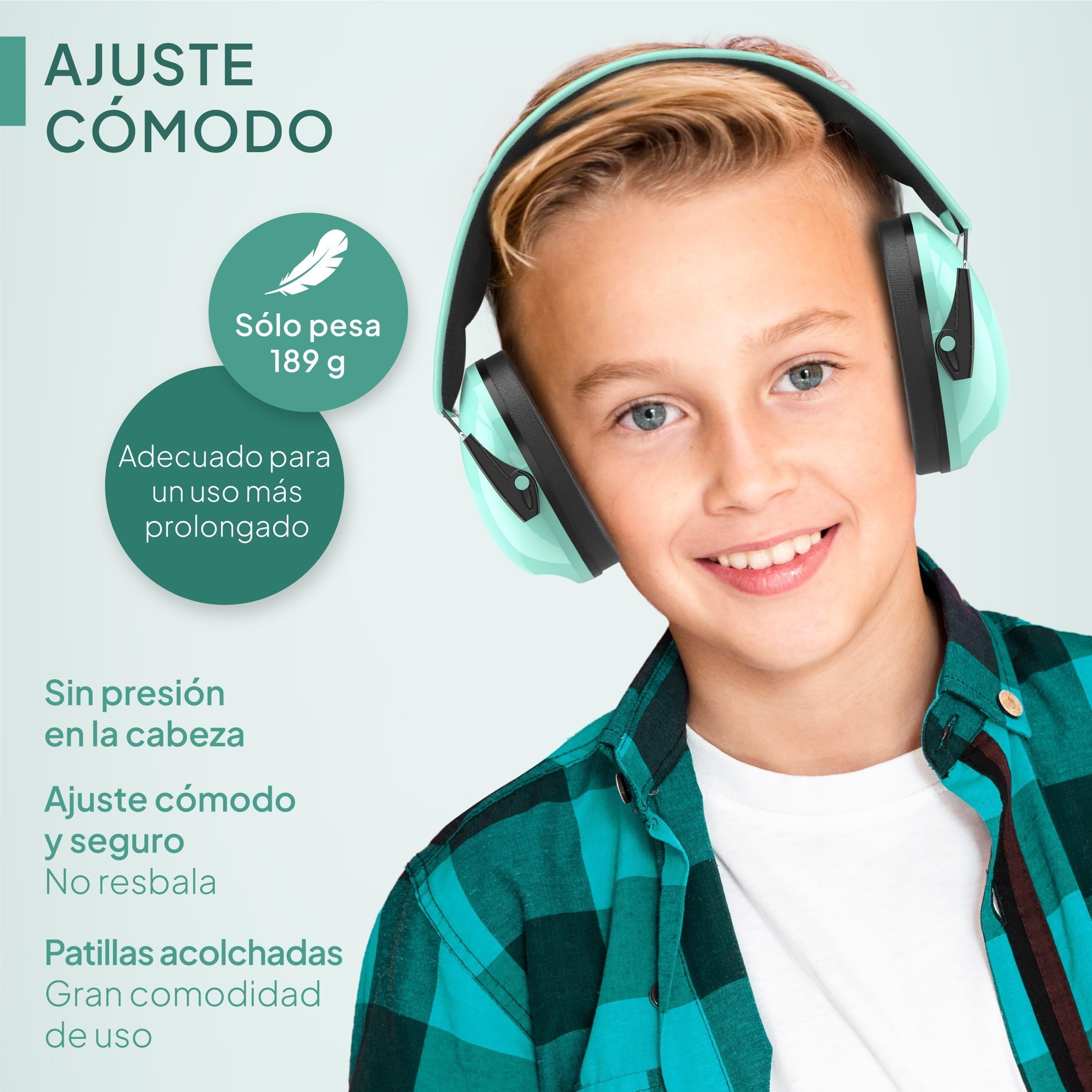 Senner ® KidsPro | Protectores auditivos para niños - Auriculares con SNR de 28 dB - Para niños hasta 12 años, ajustables - Protectores de oído - Turquesa