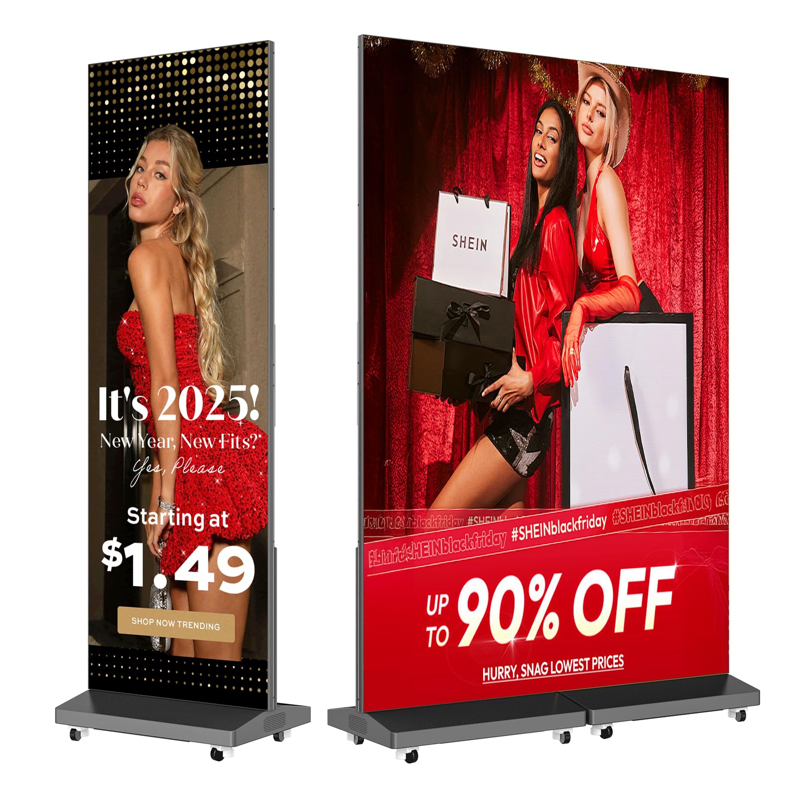 MWE P1.86 Spliceable LED Poster Screen with Flight Case, Foldable LED Digital Signage Advertising Display Kiosk with Publishing System, Portable Digital Poster for Events and Rentals (2 Panels), Black