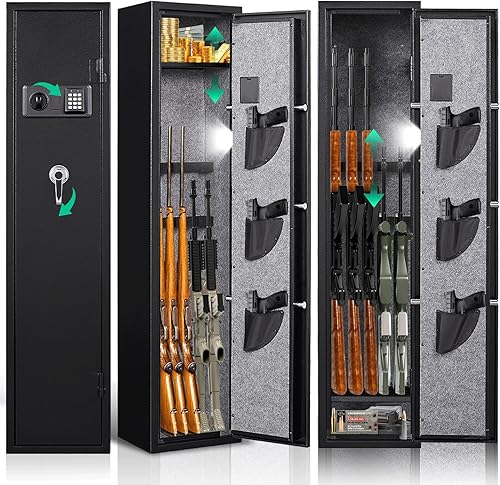 SATIPAL - Caja fuerte para armas para rifle y pistolas caseras, cajas fuertes para rifles y escopetas con estantes extraíbles y 3 bolsas para
