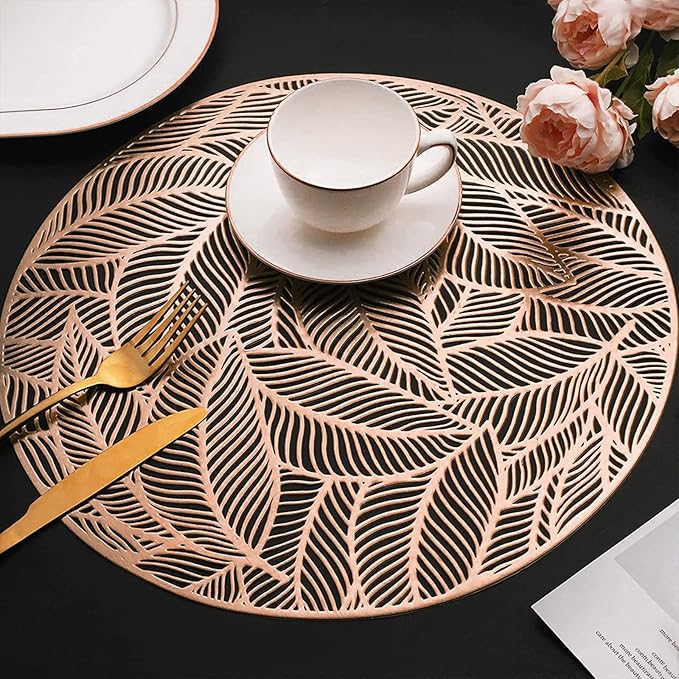 Vinyl Placemats Set of 6 Wipeable Rose Gold Placemat Kids Placemats for Dining