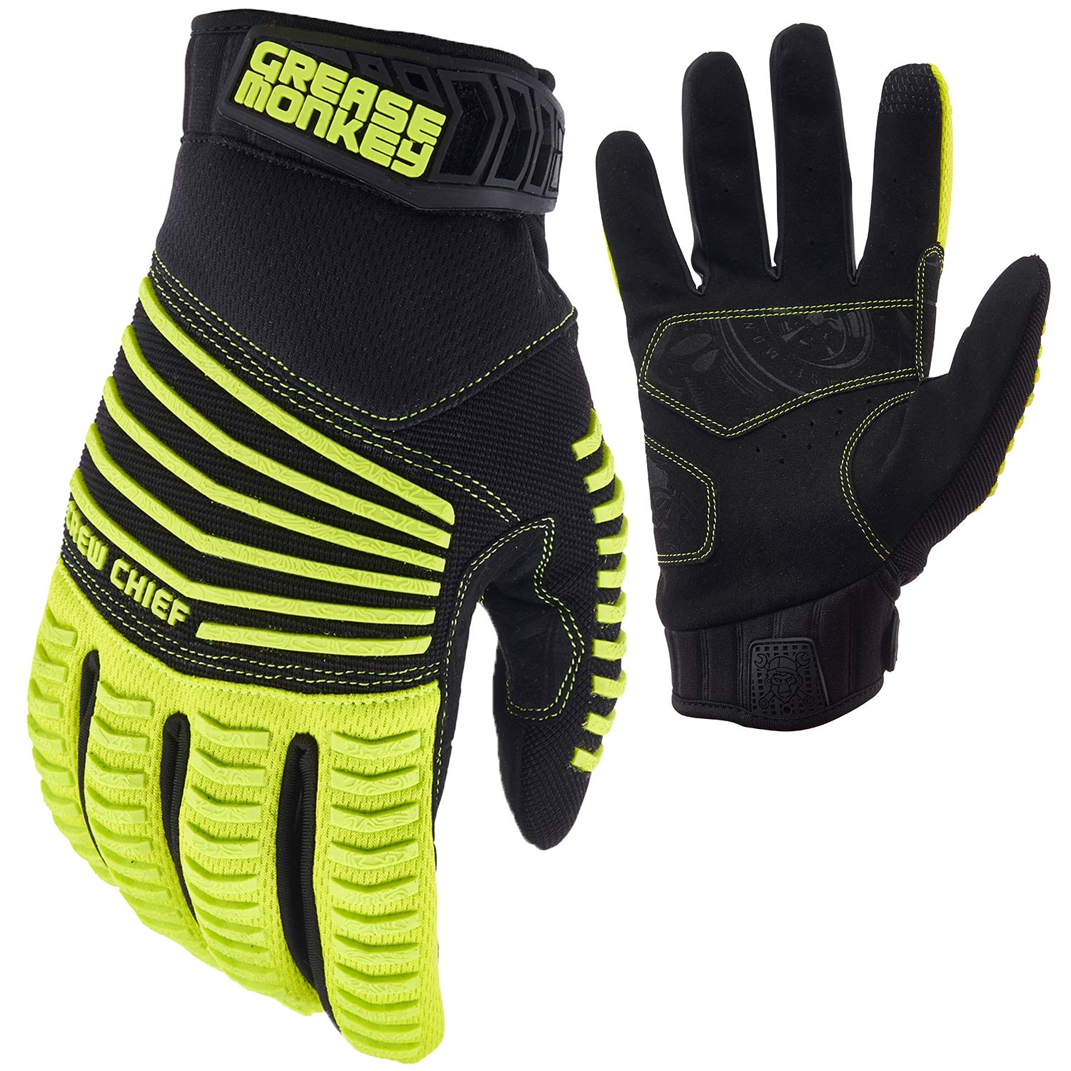 GREASE MONKEYCrew Chief Pro High-Visibility Mechanic Gloves with Touchscreen Capabilities