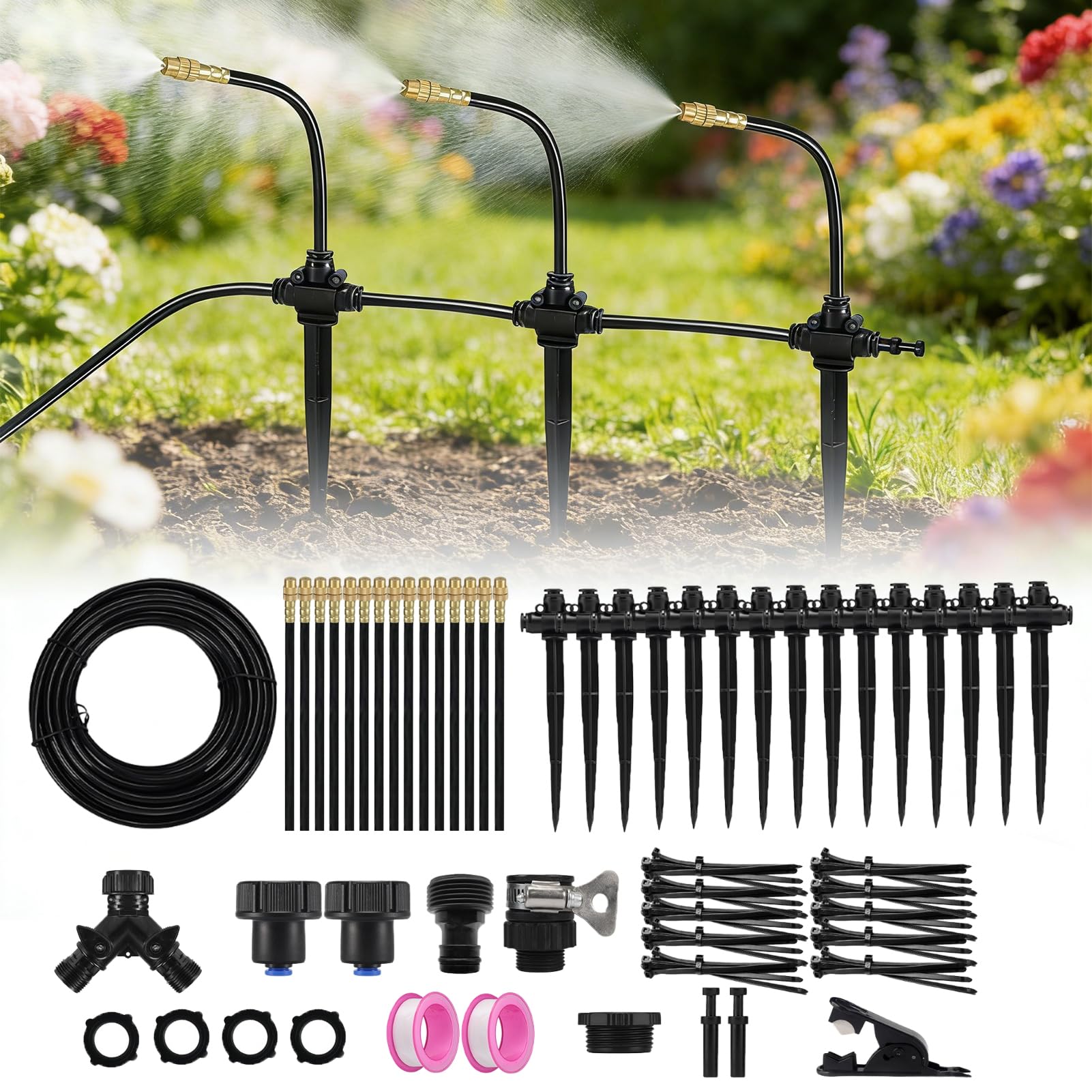 Automatisches Bewässerungssystem Garten, 360° Verstellbar Automatische Bewässerung mit Einstellbare Düse, Tropfbewässerungssystem für Garten, Balkon, Gewächshaus, Hochbeet Bewässerung (20M)