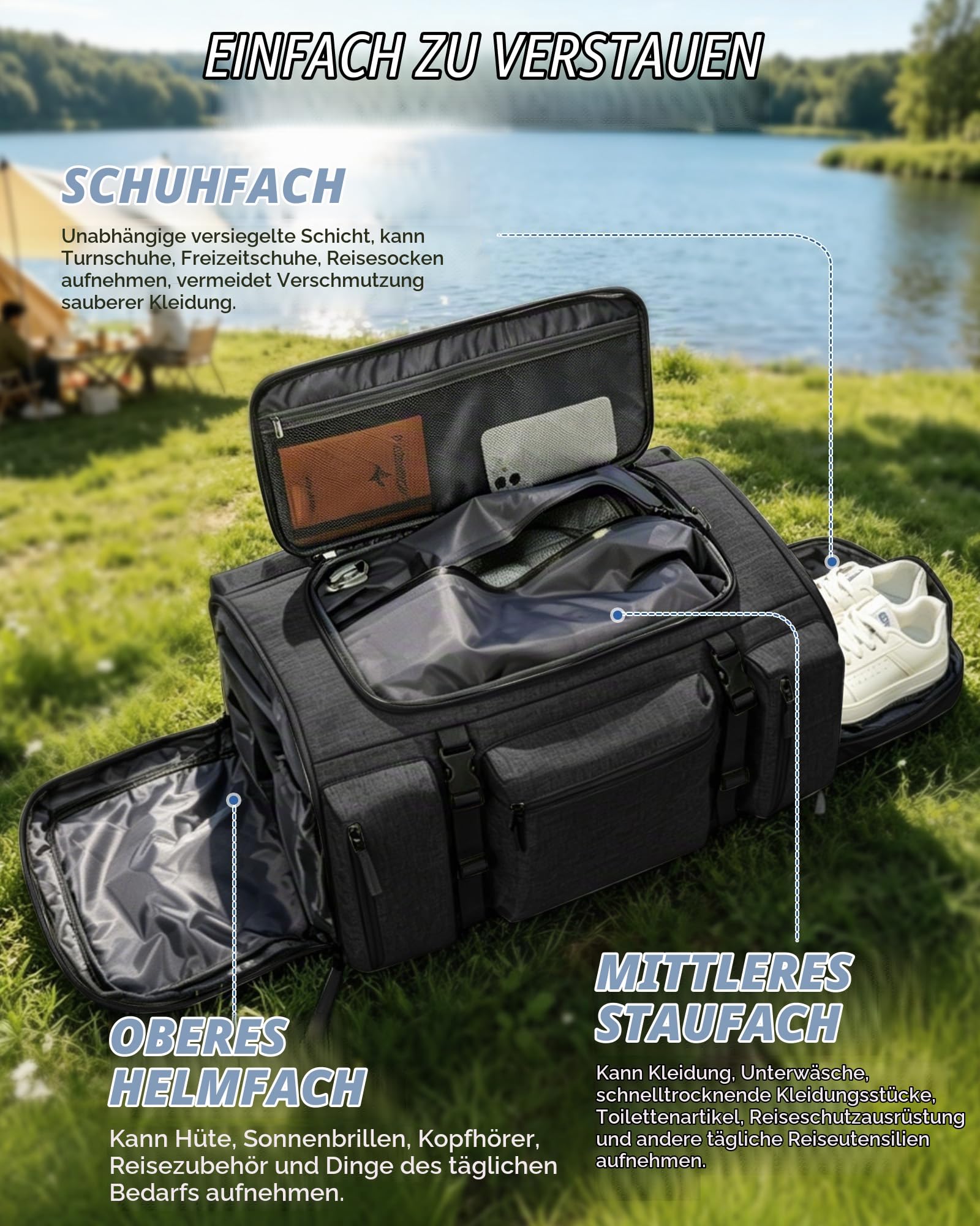Skischuhtasche Mit Helmfach Große Kapazität Skitasche 70L Skitasche für Skischuhe, Helm & Zubehör,Wasserfest Vakuumkompression Und Outdoor Aktivitäten,Schwarz