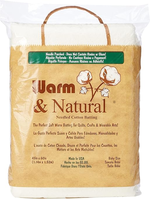 The Warm Company Warm & Natural Pre-Cut Baby Size 45" x 60" Cotton Batting - Premium Quilting & Crafting Batting, Ideal for Quilts, Sewing & More