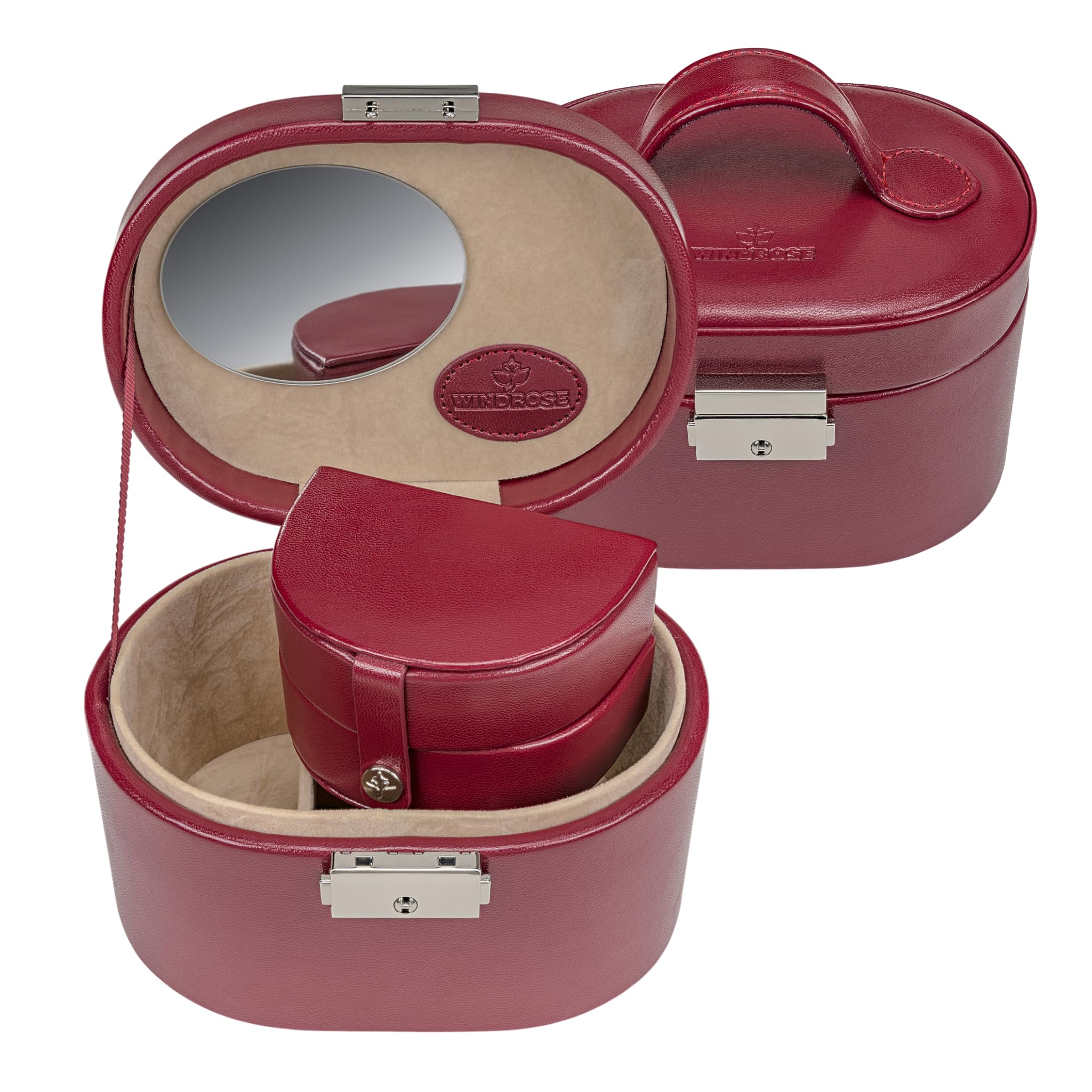 Boîte à bijoux en laine mérinos rouge WINDROSE pour protéger vos bijoux du ternissement